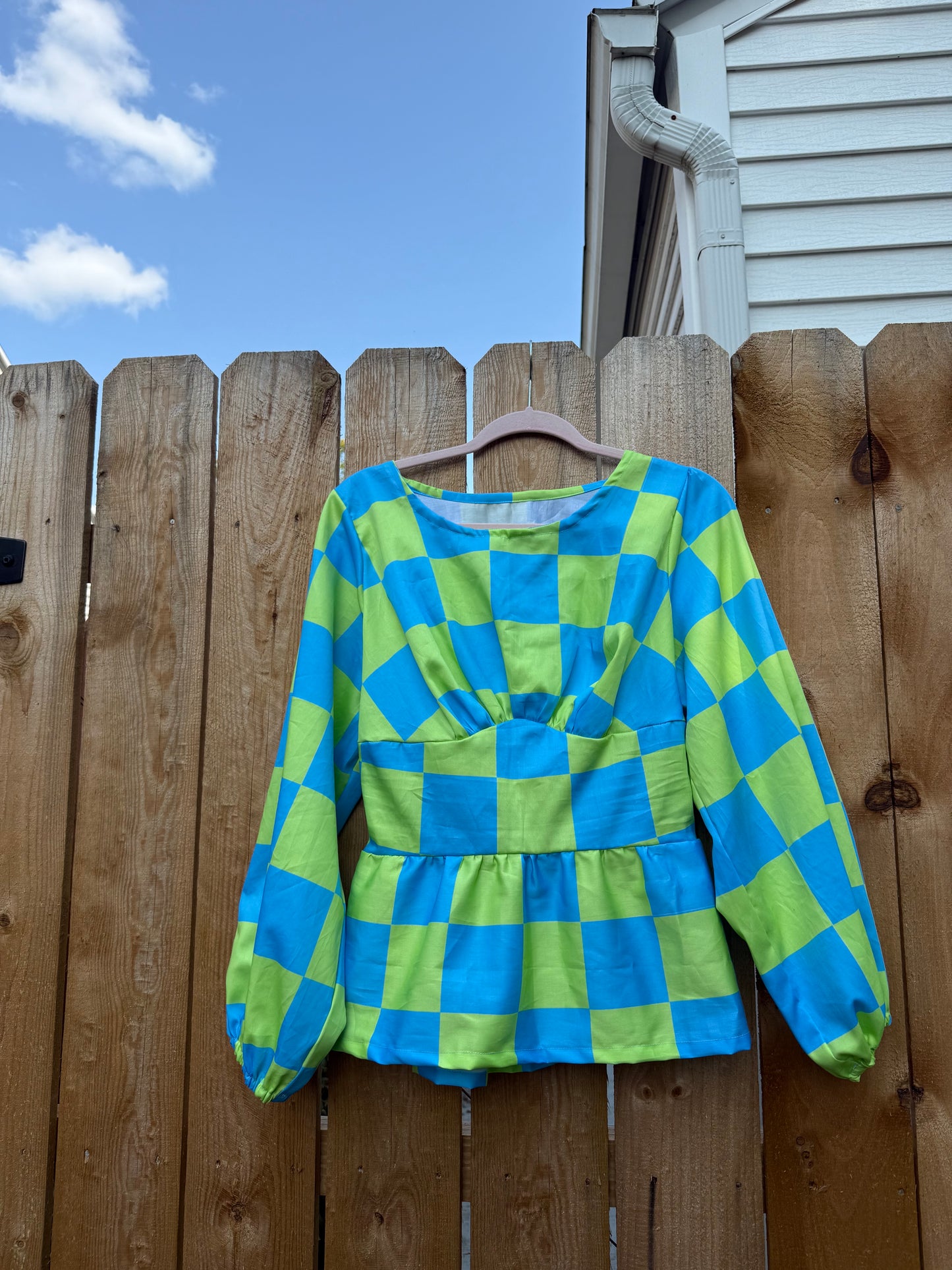 Nellie Top in Aquamarine Check