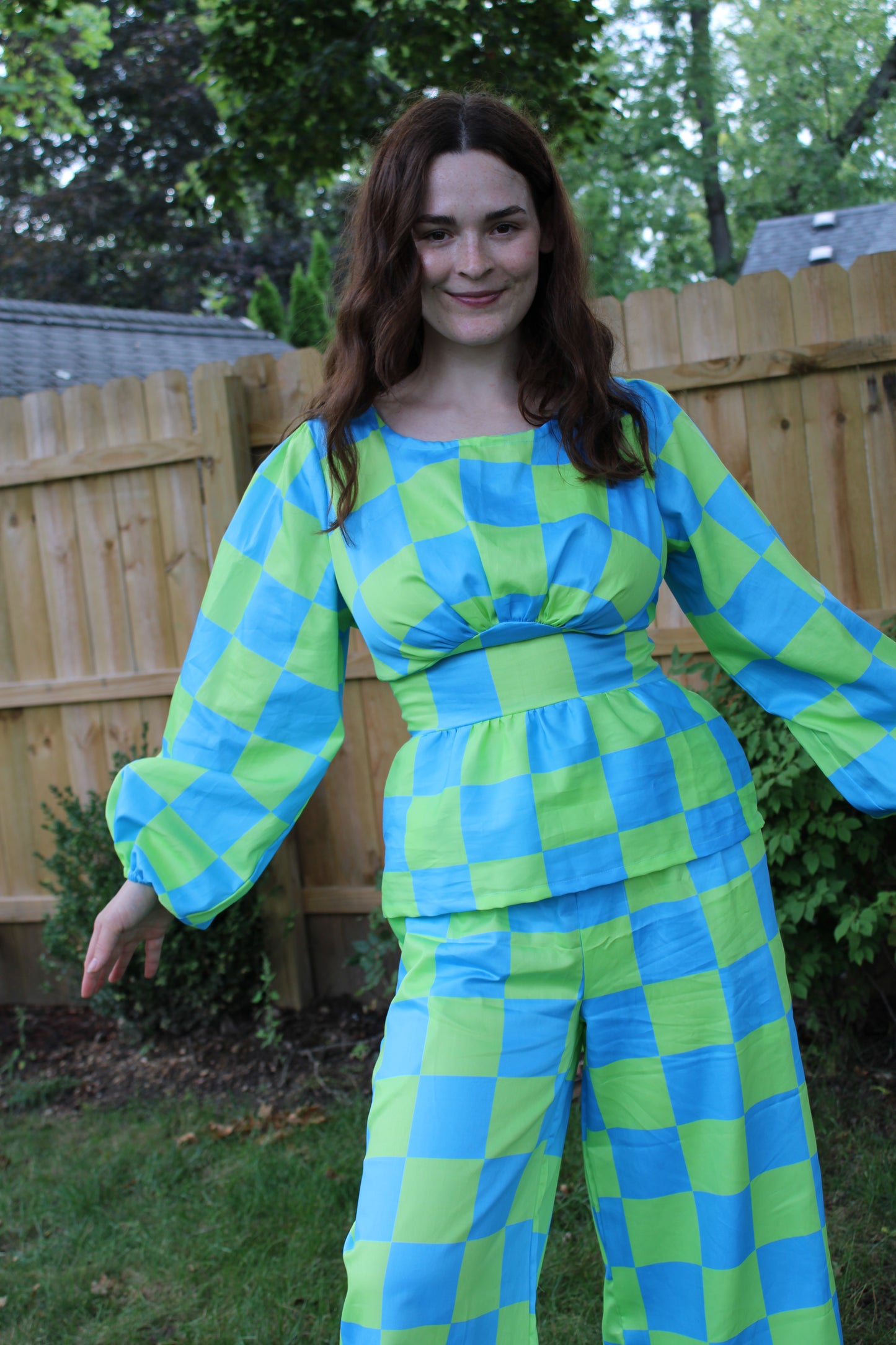Nellie Top in Aquamarine Check