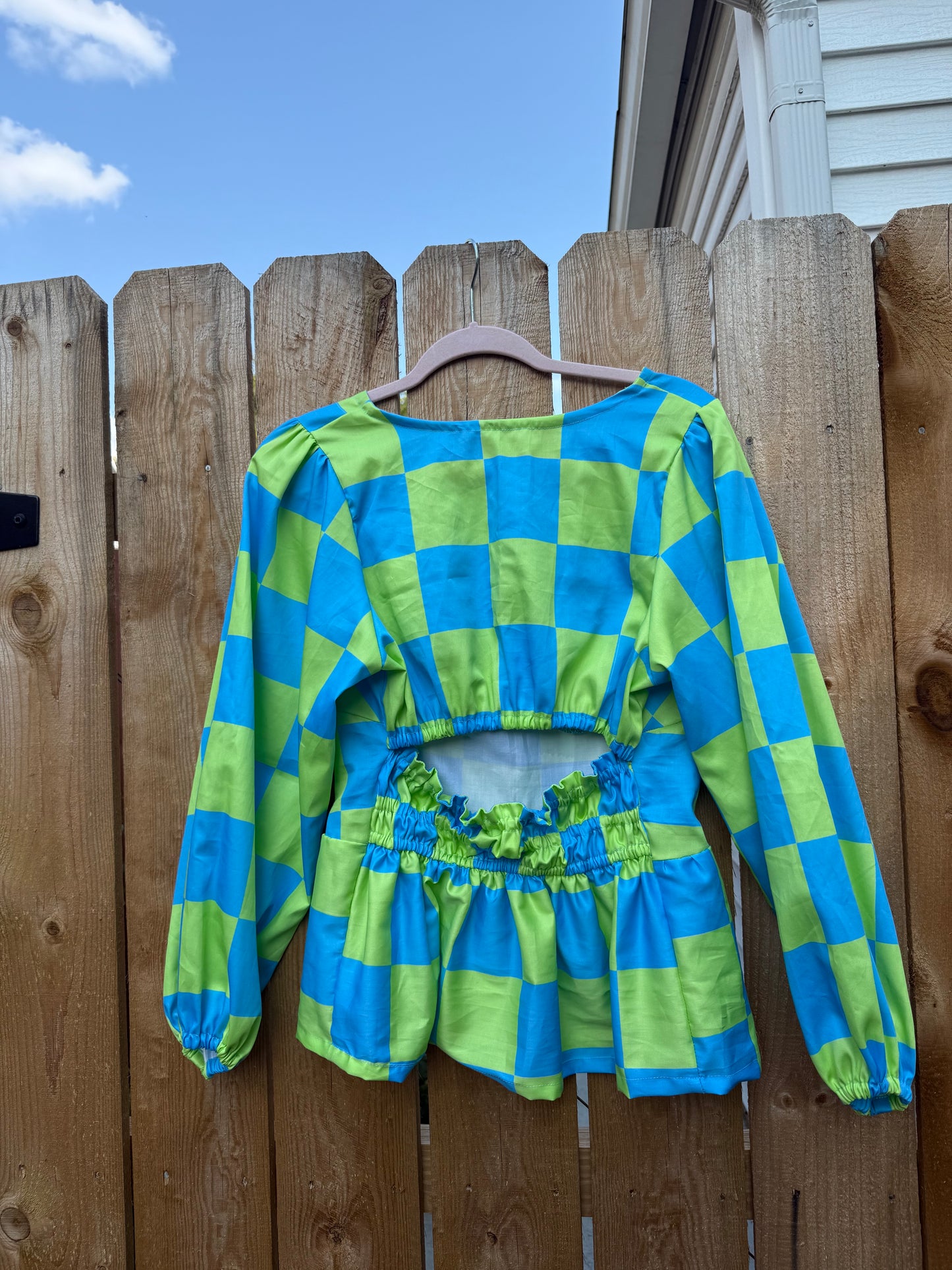 Nellie Top in Aquamarine Check