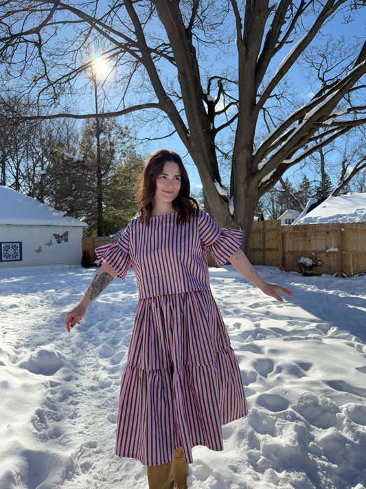 Charlie Top in Pink + Olive Stripe