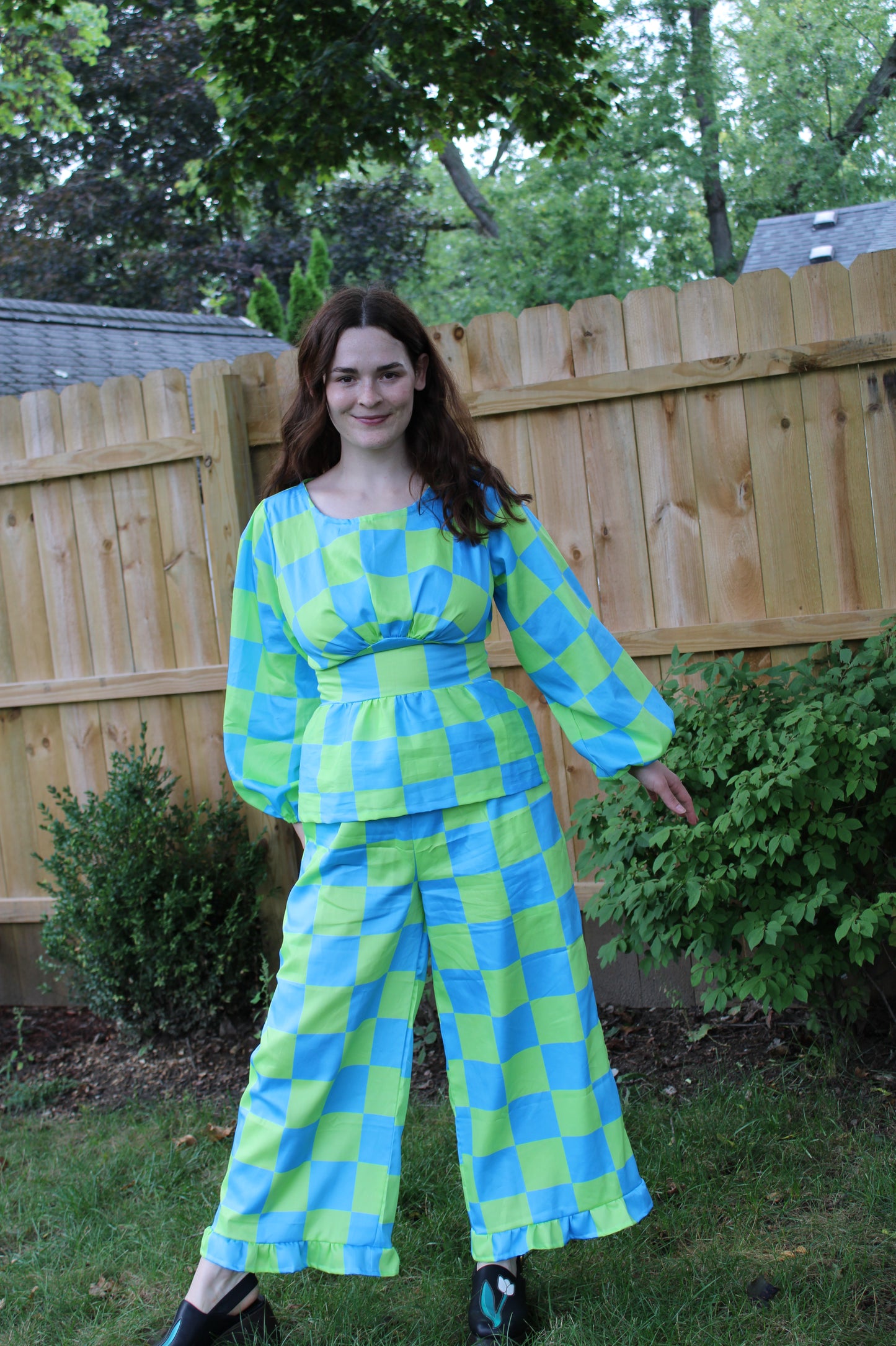 Lottie Pants in Aquamarine Check