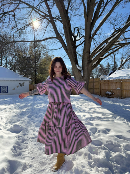 Lola Skirt in Pink + Olive Stripe