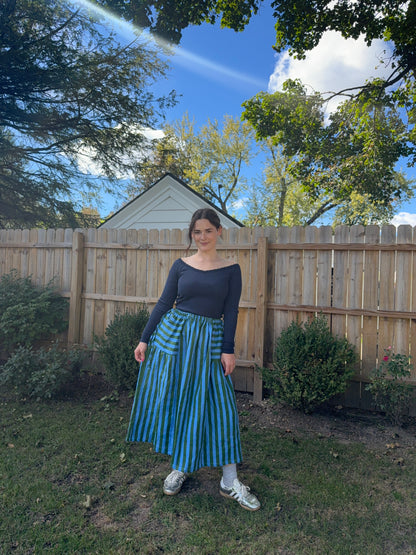 Zoey Adjustable Waist Skirt | Linen Stripes