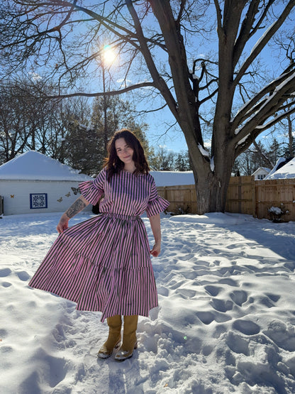 Lola Skirt in Pink + Olive Stripe