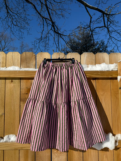 Lola Skirt in Pink + Olive Stripe