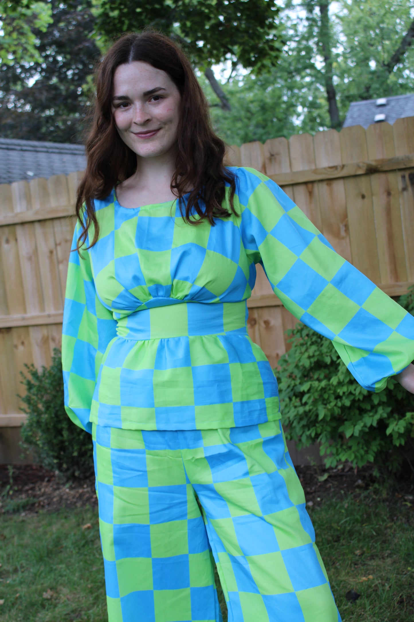 Nellie Top in Aquamarine Check