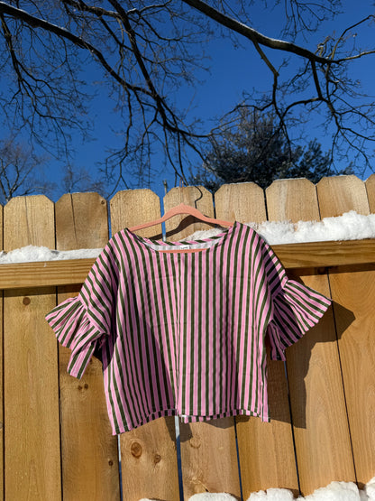 Charlie Top in Pink + Olive Stripe