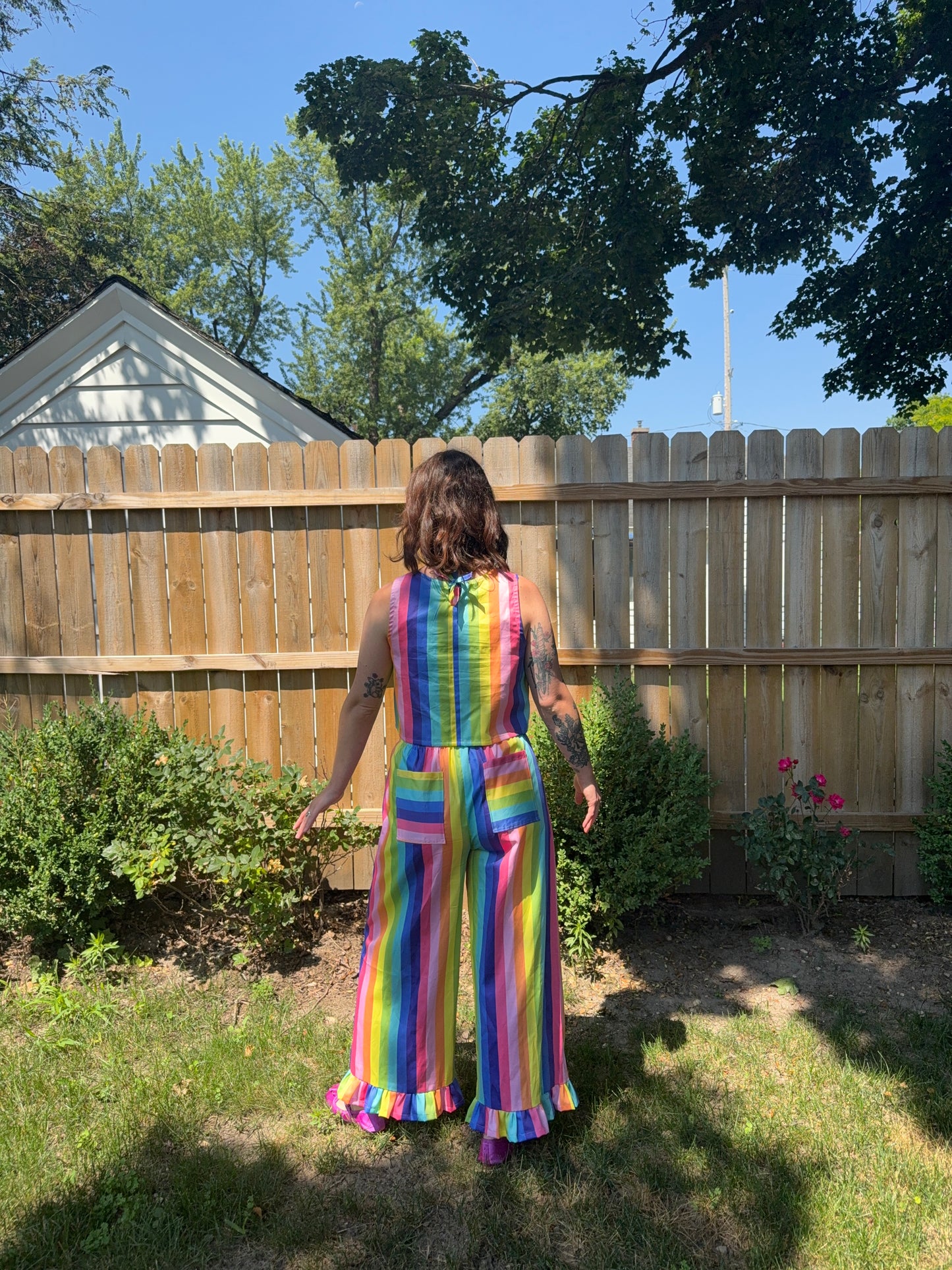 Poppy Ruffle Pants | Rainbow Stripe