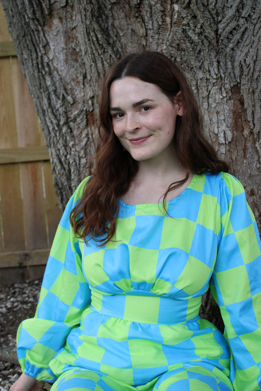 Nellie Top in Aquamarine Check