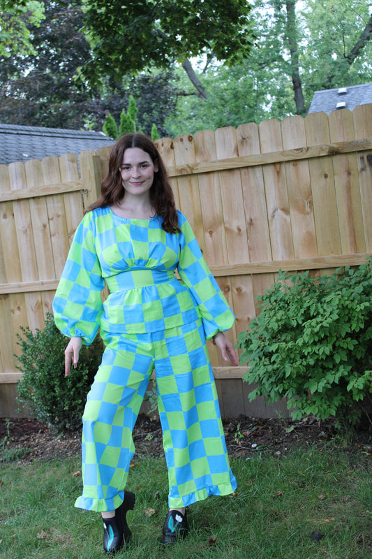 Lottie Pants in Aquamarine Check