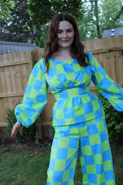 Nellie Top in Aquamarine Check