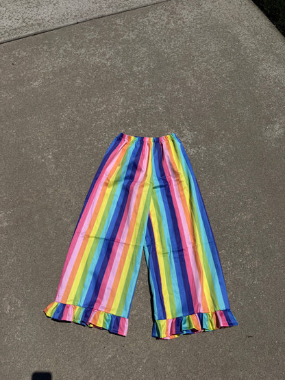 Poppy Ruffle Pants | Rainbow Stripe