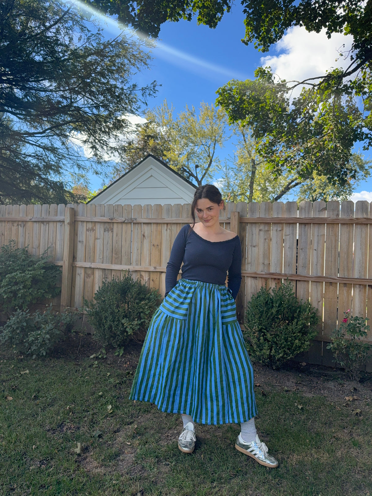 Zoey Adjustable Waist Skirt | Linen Stripes