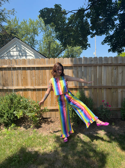 Poppy Ruffle Pants | Rainbow Stripe