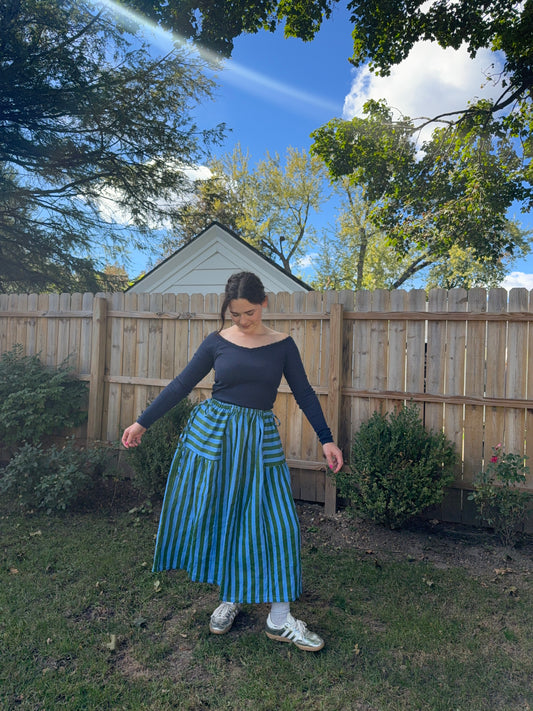 Zoey Adjustable Waist Skirt | Linen Stripes