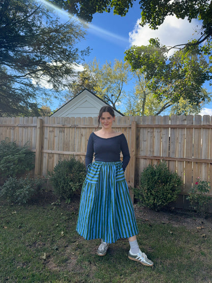 Zoey Adjustable Waist Skirt | Linen Stripes