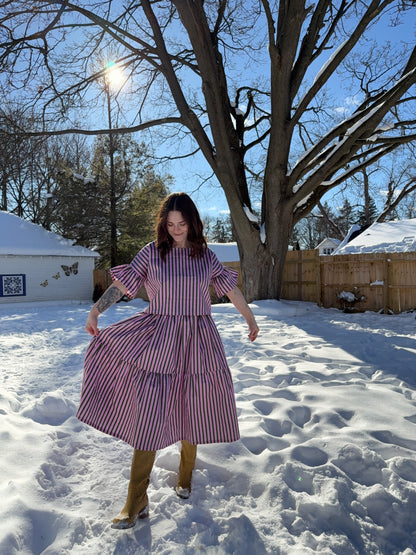 Lola Skirt in Pink + Olive Stripe