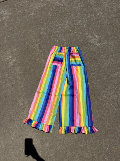 Poppy Ruffle Pants | Rainbow Stripe
