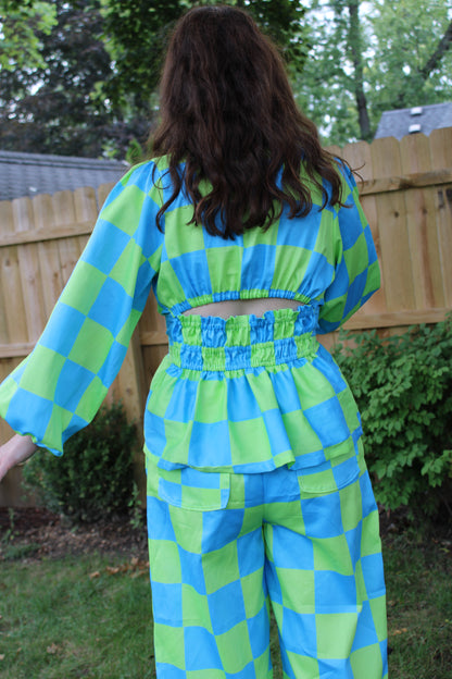 Nellie Top in Aquamarine Check
